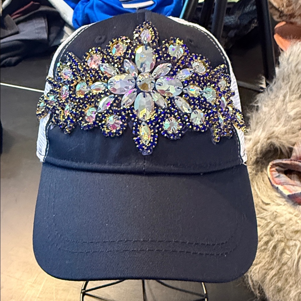 BOUGIE TRUCKER Embellished Navy and White SnapBack Cap